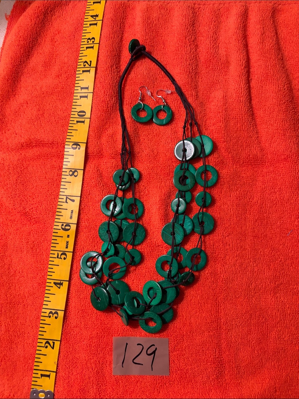Handcrafted Green Disc Multi-Strand Necklace and Earrings Set